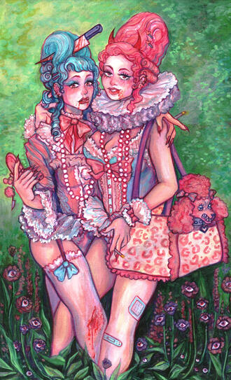 rococo girls gouache painting